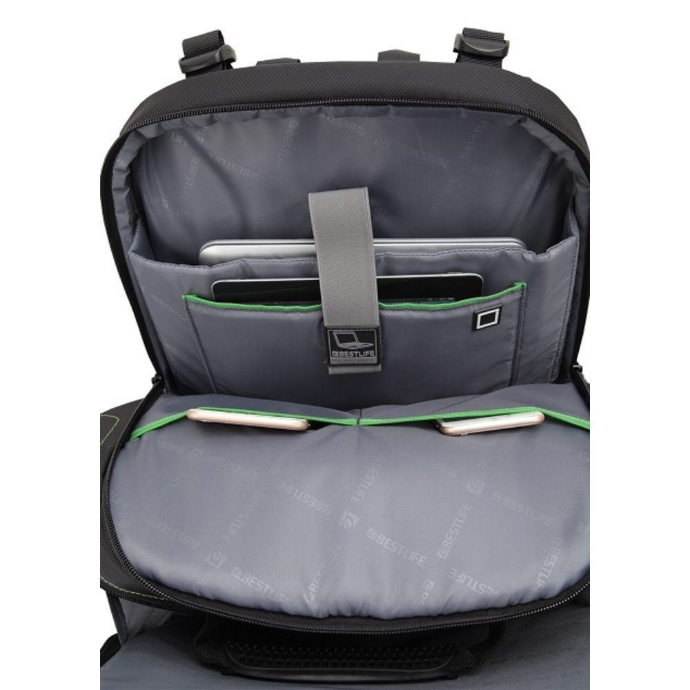 Rucsac BESTLIFE Gaming Assailant - negru/verde - laptop 17 inch, compartiment anti-vibratie, charge - 2 | YEO