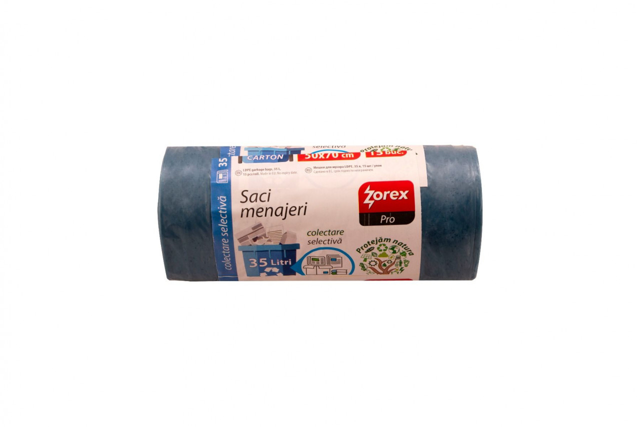 Saci colectare selectivă Zorex-Hârtie/Carton, 35L, 15 buc / rola - 3 | YEO