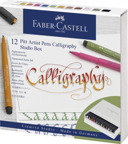 Set 12 buc marker caligrafic Faber-Castell Pitt, cutie studio