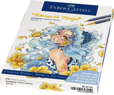 Set Faber-castell Romantic manga no.1, 8 bucati, sketch markere goldfaber + 2 pitt artist pen + creion grafit - 2 | YEO
