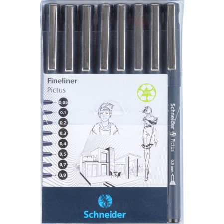Set Liner pentru desen tehnic Schneider Pictus, vârf fetru (0.05/0.1/0.2/0.3/0.4/0.5/0.7/0.9mm), 8 buc/set