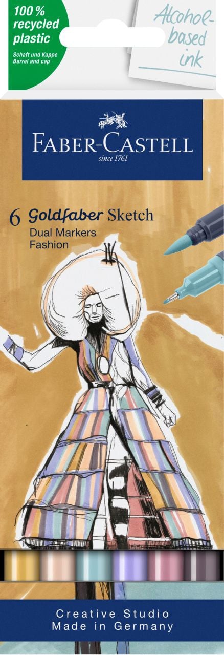 Set sketch markere 2 capete Faber-castell fashion goldfaber, 6 buc/set