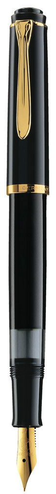 Stilou Classic M200, penita tip F,accesorii placate cu aur, corp negru, Pelikan.