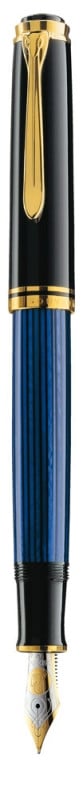 STILOU SOUVERAN M800 M PENITA AUR 18K,ACCESORII PLACATE CU AUR,CORP NEGRU-ALBASTRU