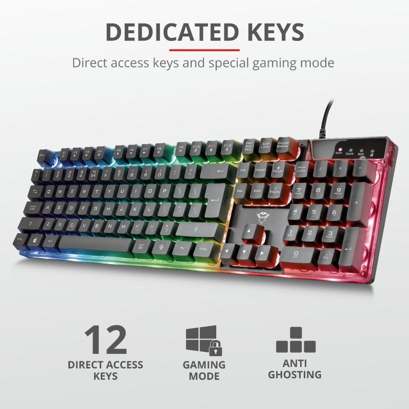 Tastatura Trust GXT 835 Azor cu fir, ng - 4 | YEO