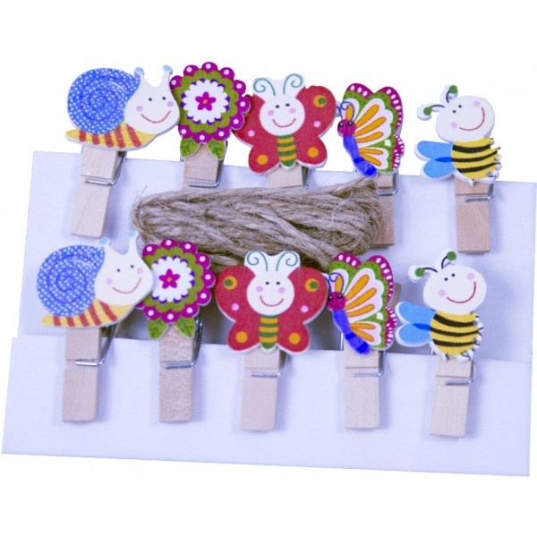 Accesorii creație Colorarte, lemn, cârlig flori / insecte, natur, 3.5cm, set 10 buc