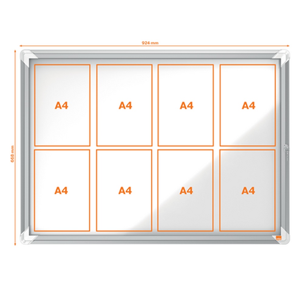 Avizier exterior, oțel emailat, 8x A4, cu ușa și cheie, magnetic, alb, NOBO Premium Plus - 1 | YEO