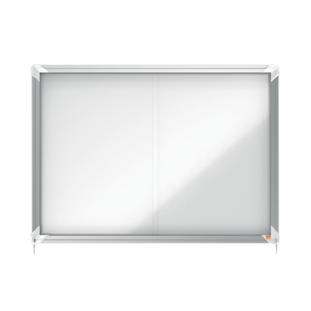 Avizier interior, oțel emailat, 8x A4, geam glisant și cheie, magnetic, alb, NOBO Premium Plus,