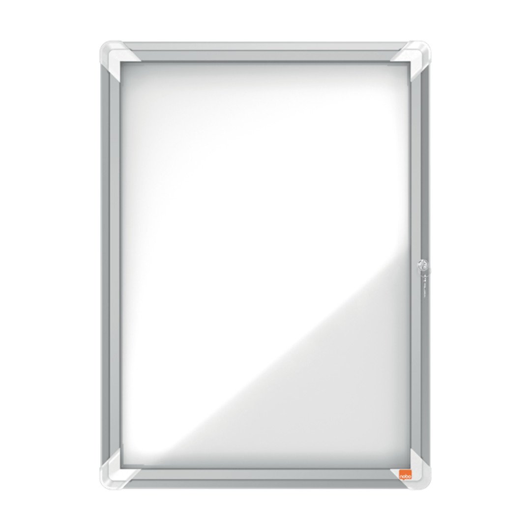 Avizier magnetic NOBO Premium Plus, interior, otel emailat, 4x A4, cu usa si cheie, alb