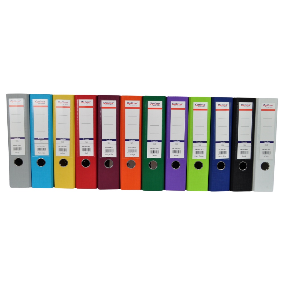 Biblioraft plastifiat A4 Optima Premium, Plastic/Plastic, margine metalică, lățime 7.5 cm