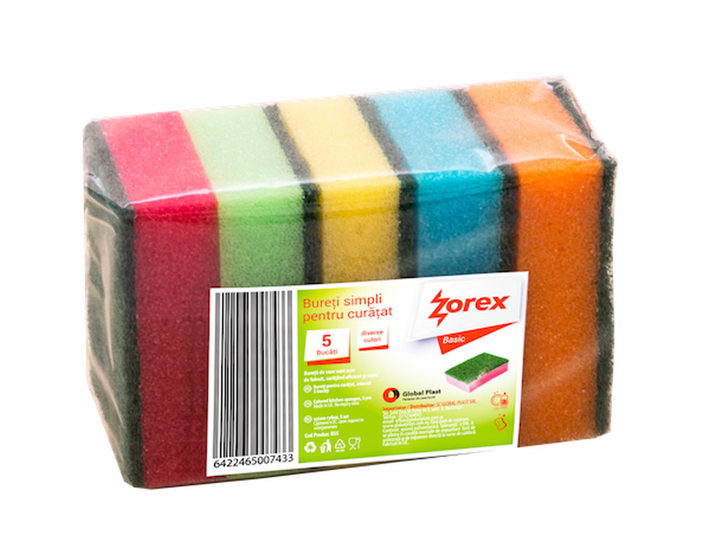 Bureți simpli colorați Zorex Basic, 5 bucăți/set