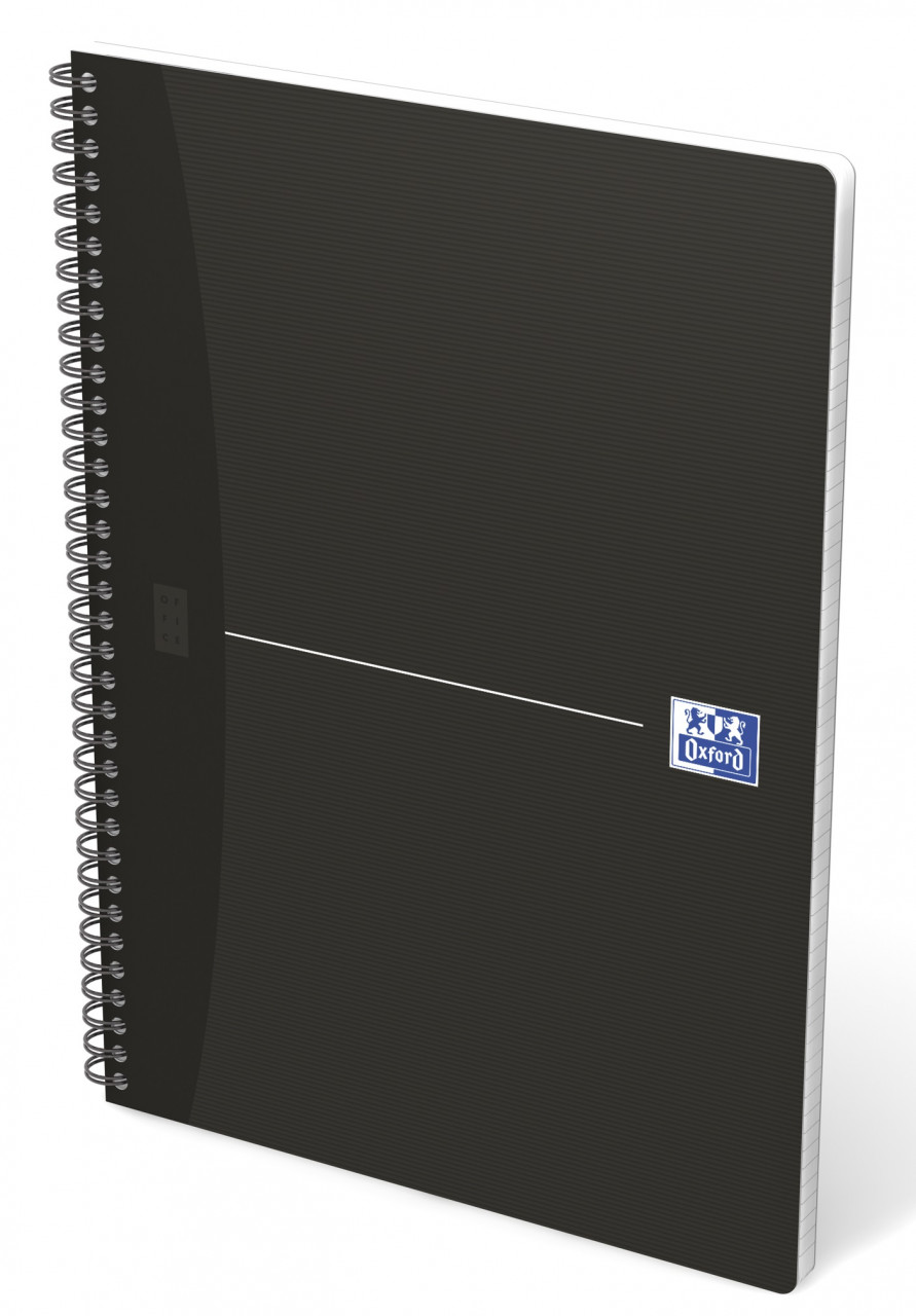 Caiet cu spirala A4, OXFORD Office Essentials, 90 file-90g/mp, Scribzee, 4 perf., dictando - negru