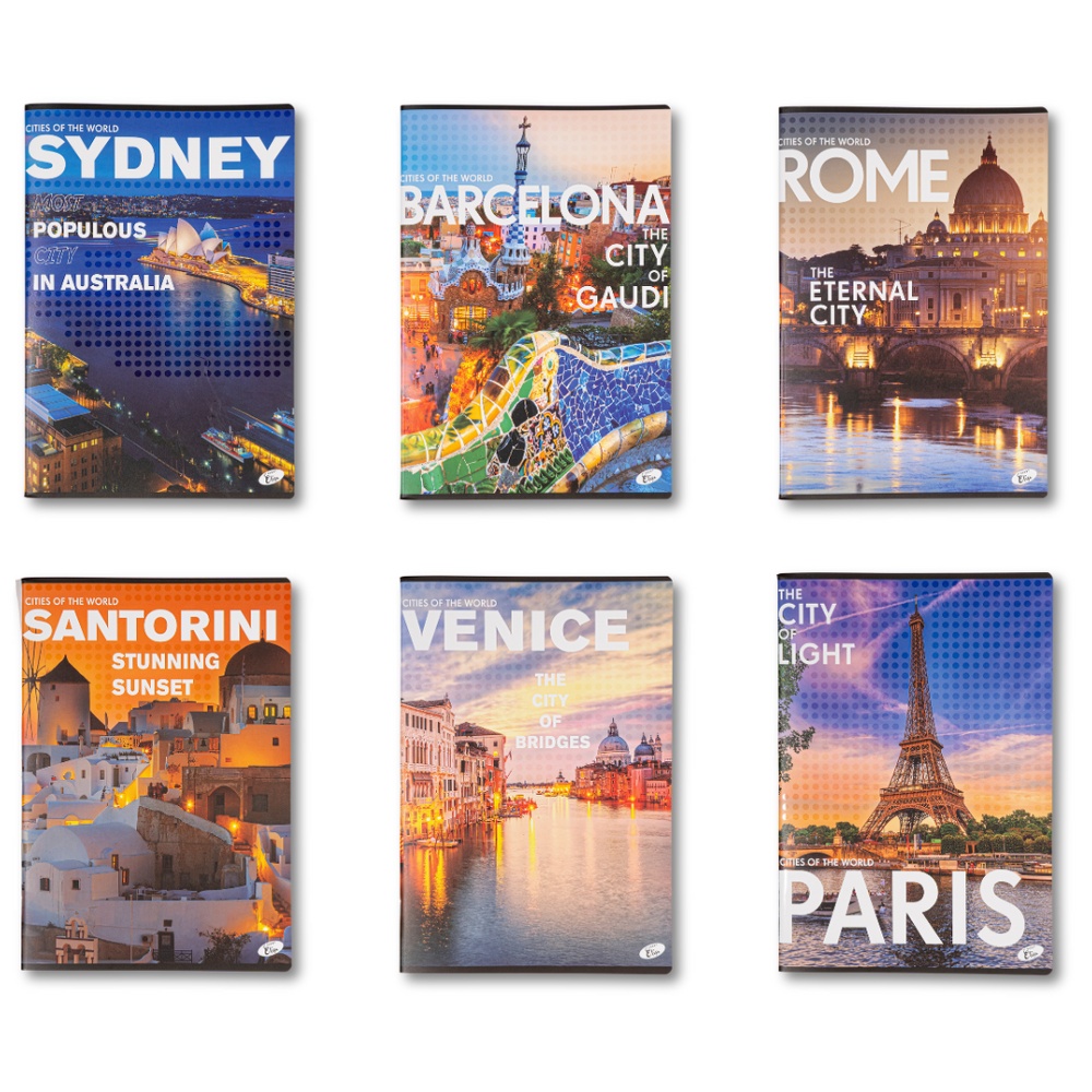 Caiet Design Cities of the world, A4, 60 file, hârtie 80gr./mp, coperta carton 300gsm, dictando