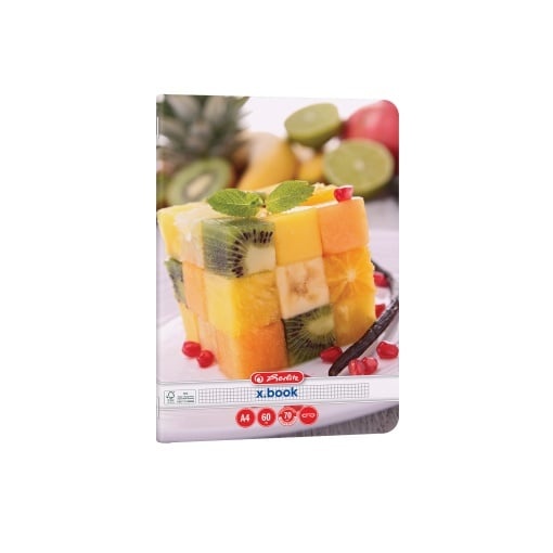 Caiet Herlitz motiv Healthy Snack, A4, 60 file, hârtie 70g/Mp Fsc Mix, colțuri rotunjite, pătrățele