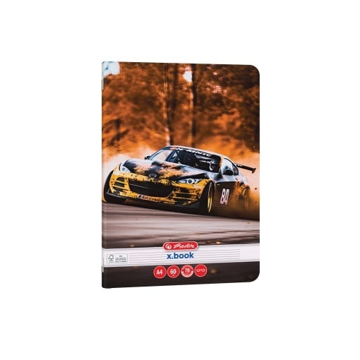 Caiet Herlitz motiv Race cars, A4, 60 file, hârtie 70g/Mp Fsc Mix, colțuri rotunjite, dictando