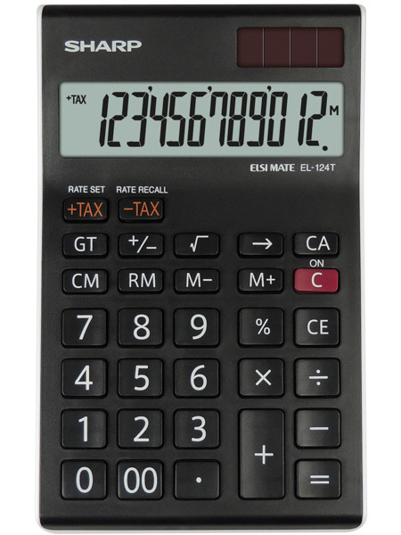Calculator de birou, 12 digits, 152 x 96 x 12 mm, dual power, SHARP EL-124TWH - negru/alb