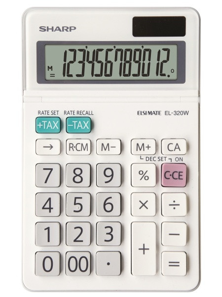 Calculator de birou, 12 digits, 153 x 97 x 18 mm, dual power, ecran rabatabil, SHARP EL-320W - alb