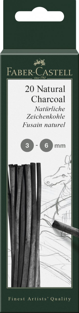 Cărbune natural Faber-Castell Pitt Monochrome 3-6 mm, 20 buc