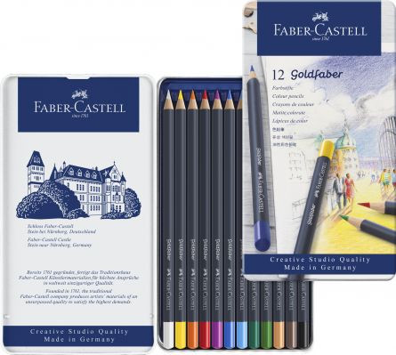 Creioane colorate Faber-Castell Goldfaber, 12 culori, cutie metal - 1 | YEO