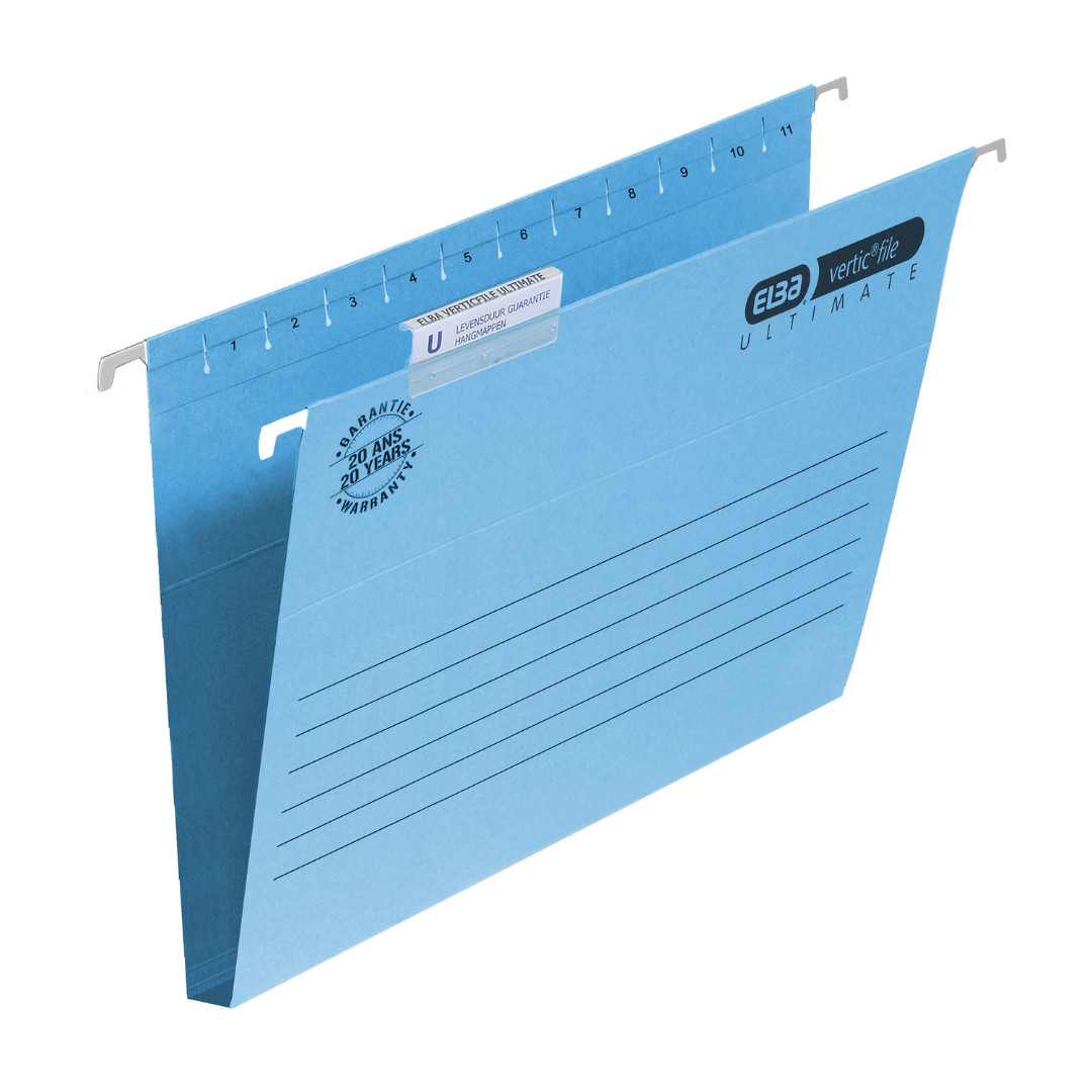 Dosar suspendabil cu burduf Elba Verticfile - albastru, 30mm, carton 330g/mp