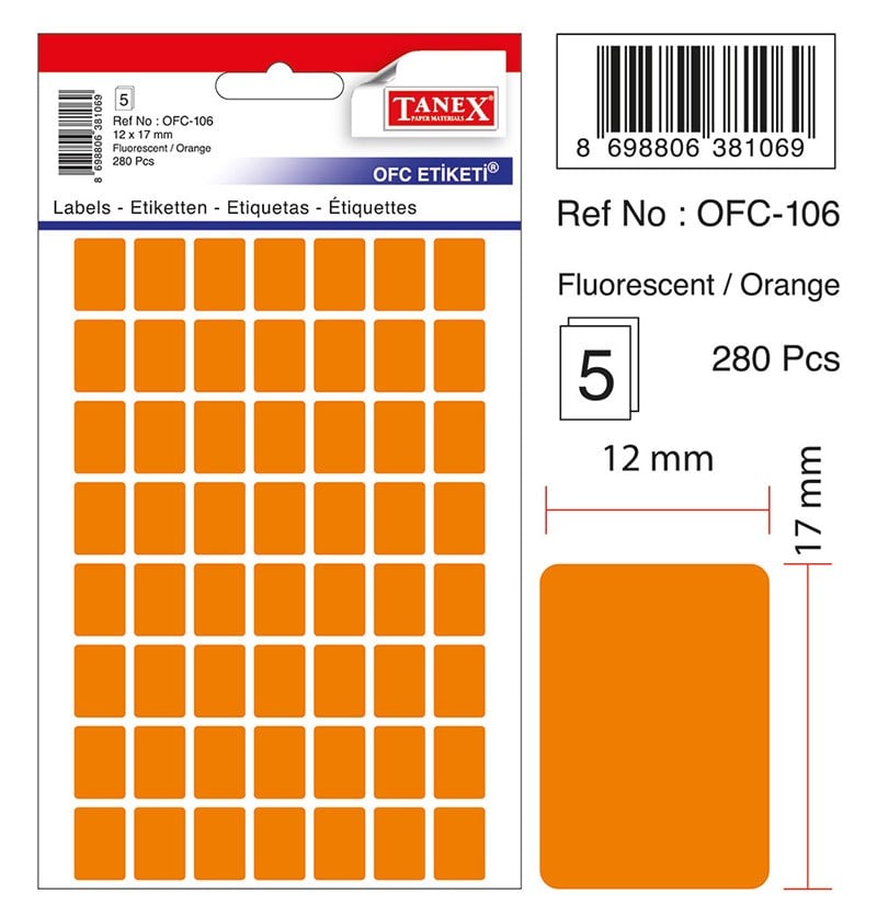 Etichete autoadezive color Tanex, 12 x 17 mm, 280 buc/set