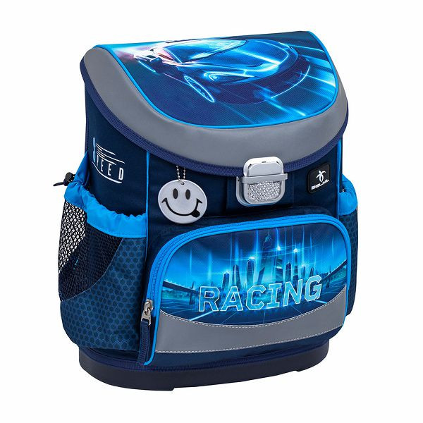 Ghiozdan neechipat Mini-Fit, Dimensiune 36 X 28 X 19 Cm, Motiv Racing Blue Neon + Cadou