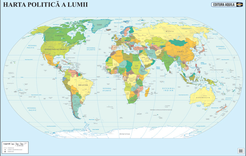 Hartă fizico-geografică Lumea 50 x 70 cm, Aquila - 1 | YEO