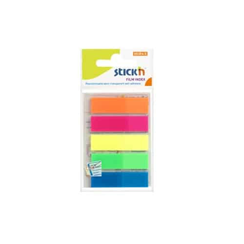 Index autoadeziv din plastic 45×12 mm Stick’n – 5 culori neon/set (25 file/buc)