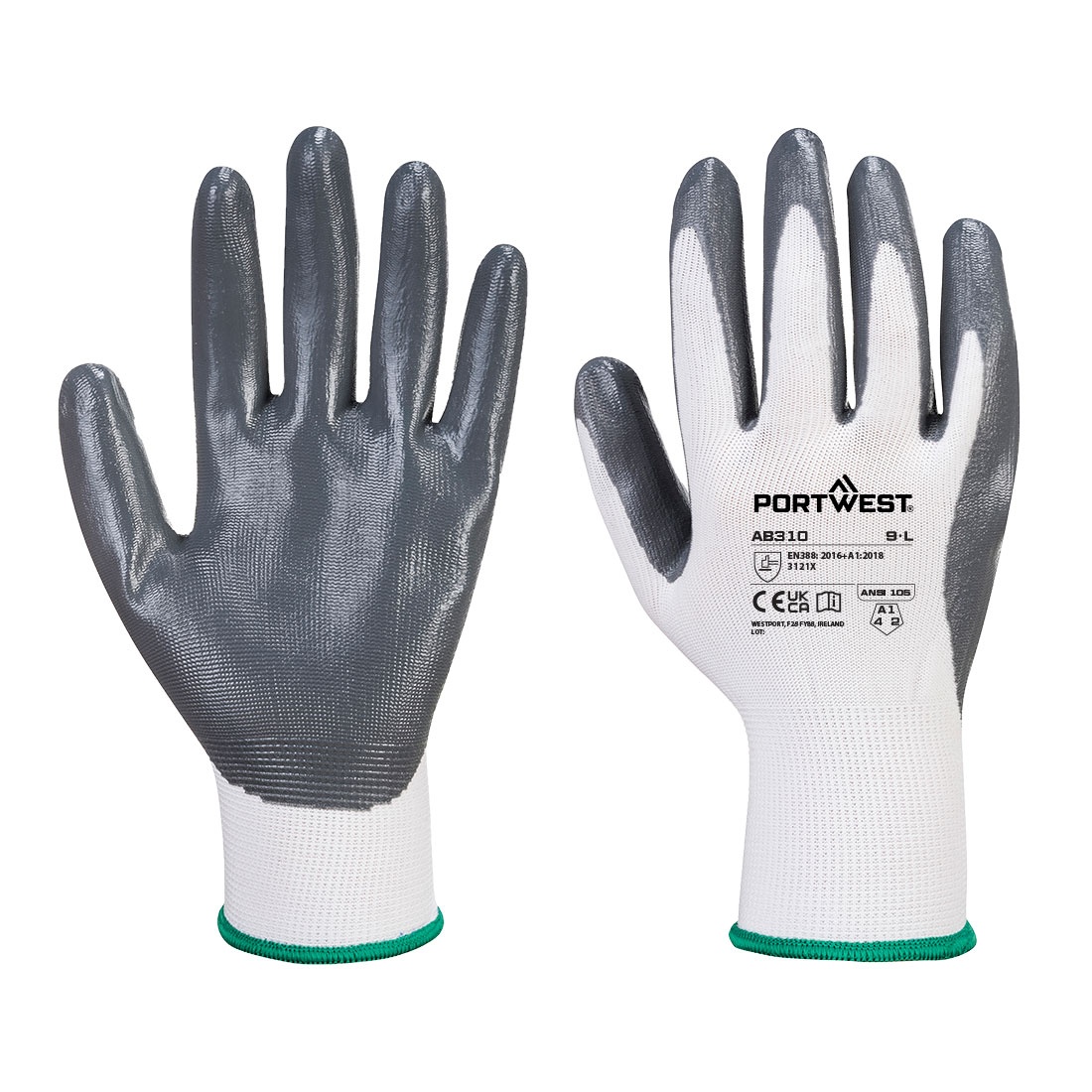 Mănuși de protecție Portwest A310 FLEXO GRIP, impregnate în nitril, Alb/Gri (Set 12 perechi)
