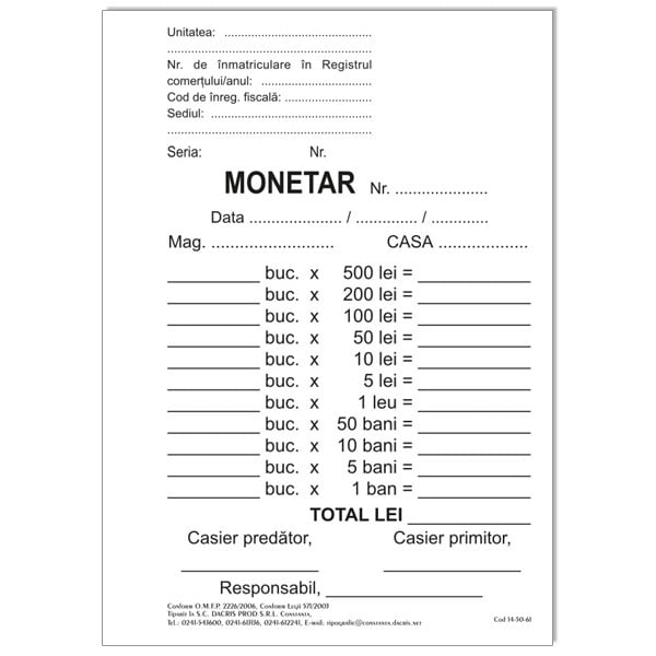 Monetar hârtie autocopiativă A6, 2 exemplare/set, 50 seturi, 100 file RQ