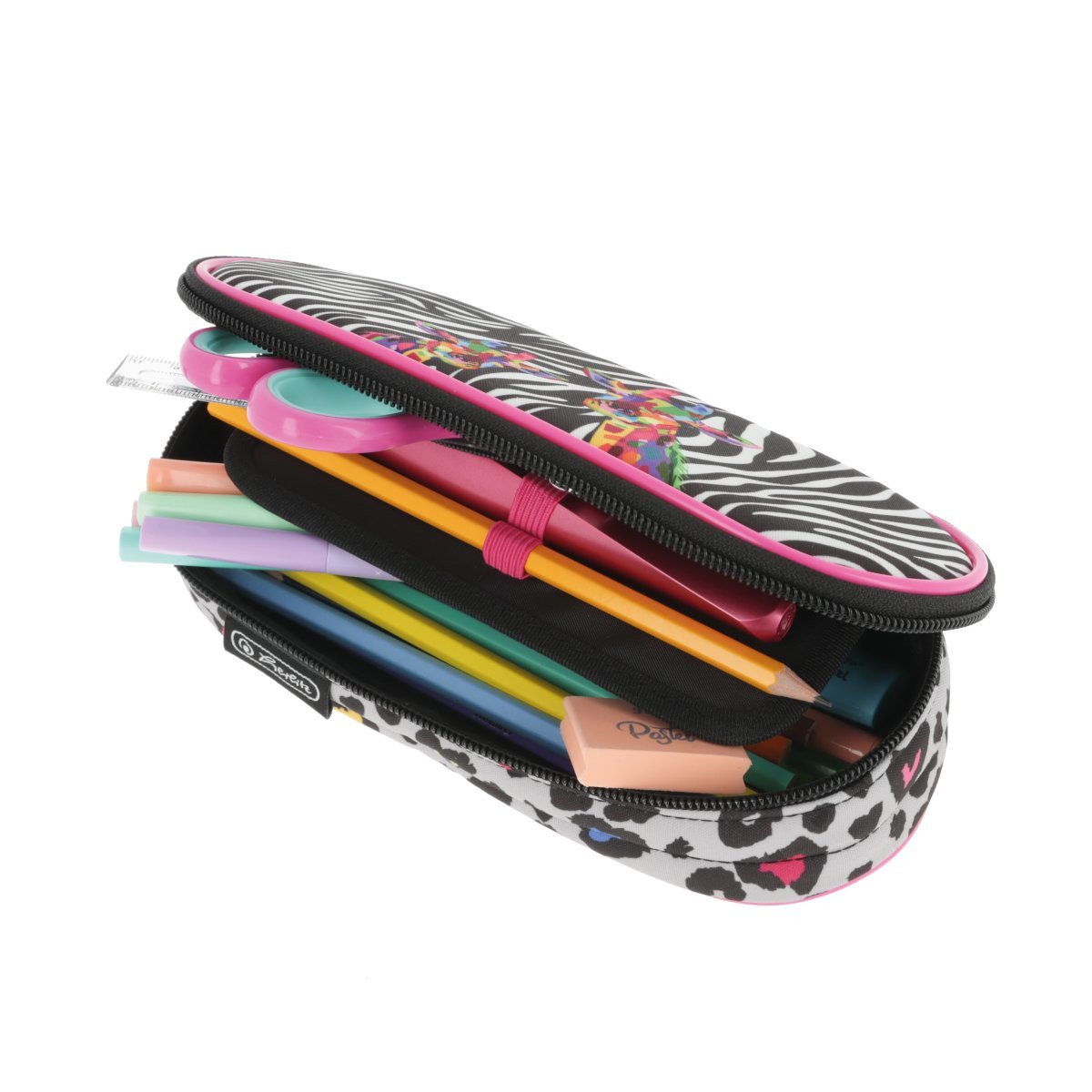 Penar neechipat fete, 1 fermoar, Dimensiuni 21,5x9x6cm, tip Etui, Motiv Wild Neon Herlitz - 3 | YEO