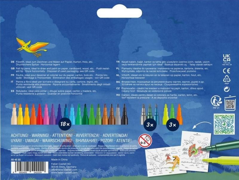 Set carioci Faber-castell, 18+6 culori, dinozauri - 1 | YEO
