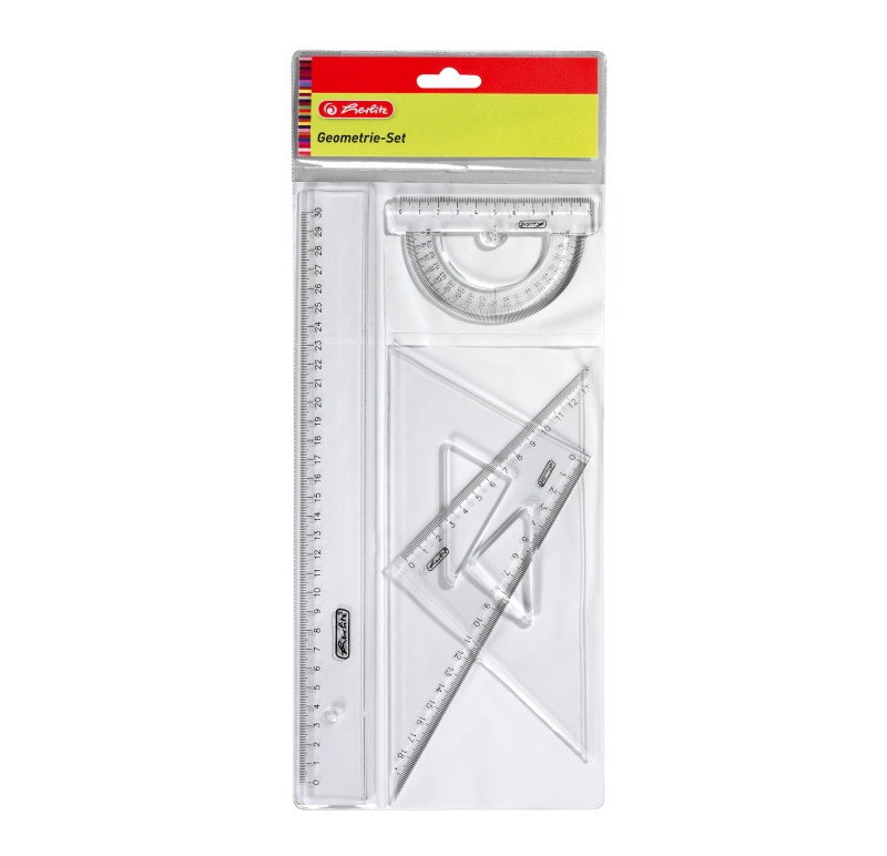 Set geometrie 4 piese (rigla, raportor, 2 echere) herlitz