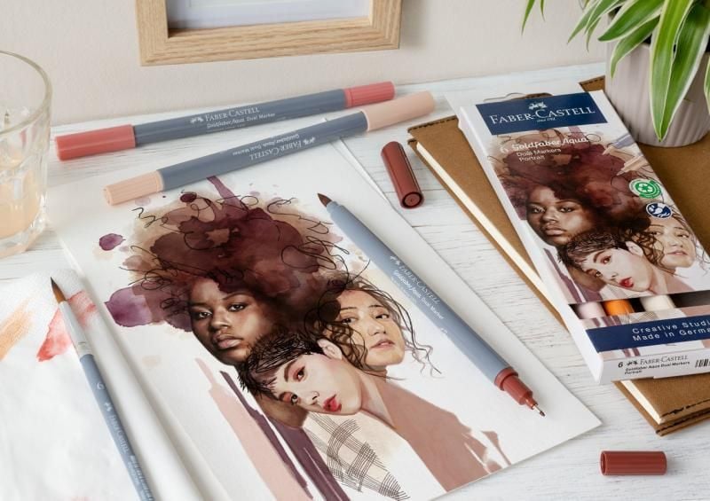 Set markere solubile 2 capete Faber-castell portret goldfaber, 6 buc/set - 2 | YEO