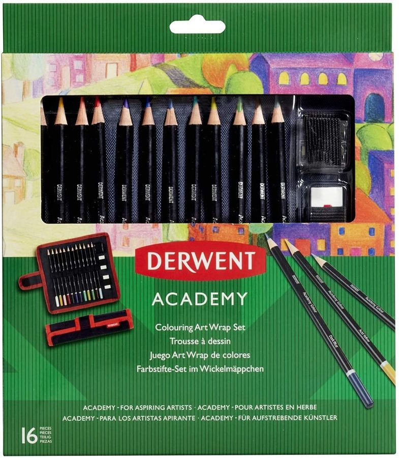 SET PORTBAIL CREIOANE COLORATE 12 CULORI+4 ACCESORII PT SCHITE DERWENT ACADEMY