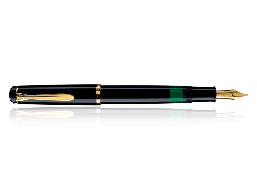 Stilou Classic M200 F, cu piston, peniță din oțel inoxidabil, accesorii placate cu aur, corp negru/verde marmor