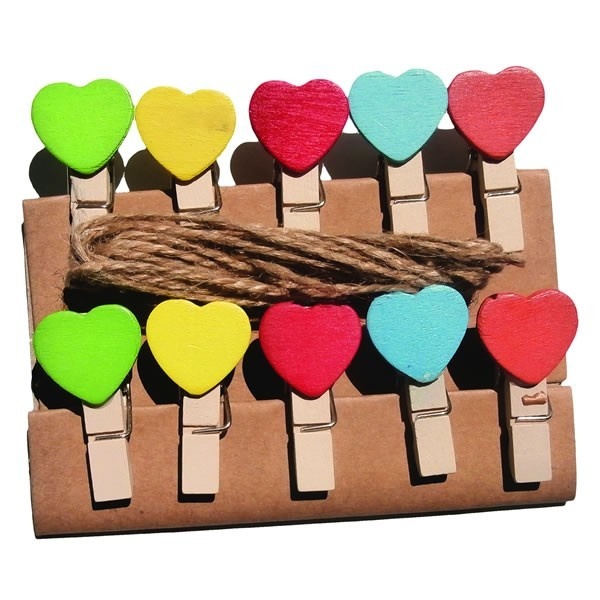 Accesorii creație Colorarte, lemn, cârlig inimioare, set 10 buc