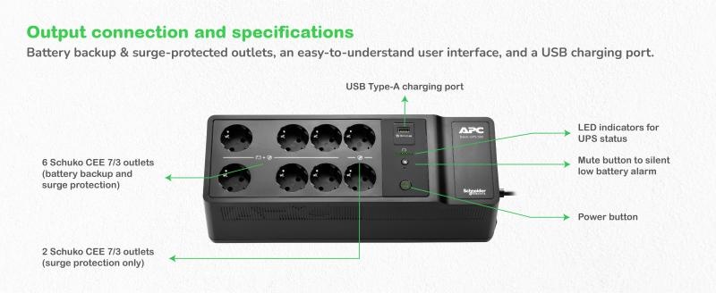 APC Back-UPS, 500VA/300W Floor/Wall - 4 | YEO