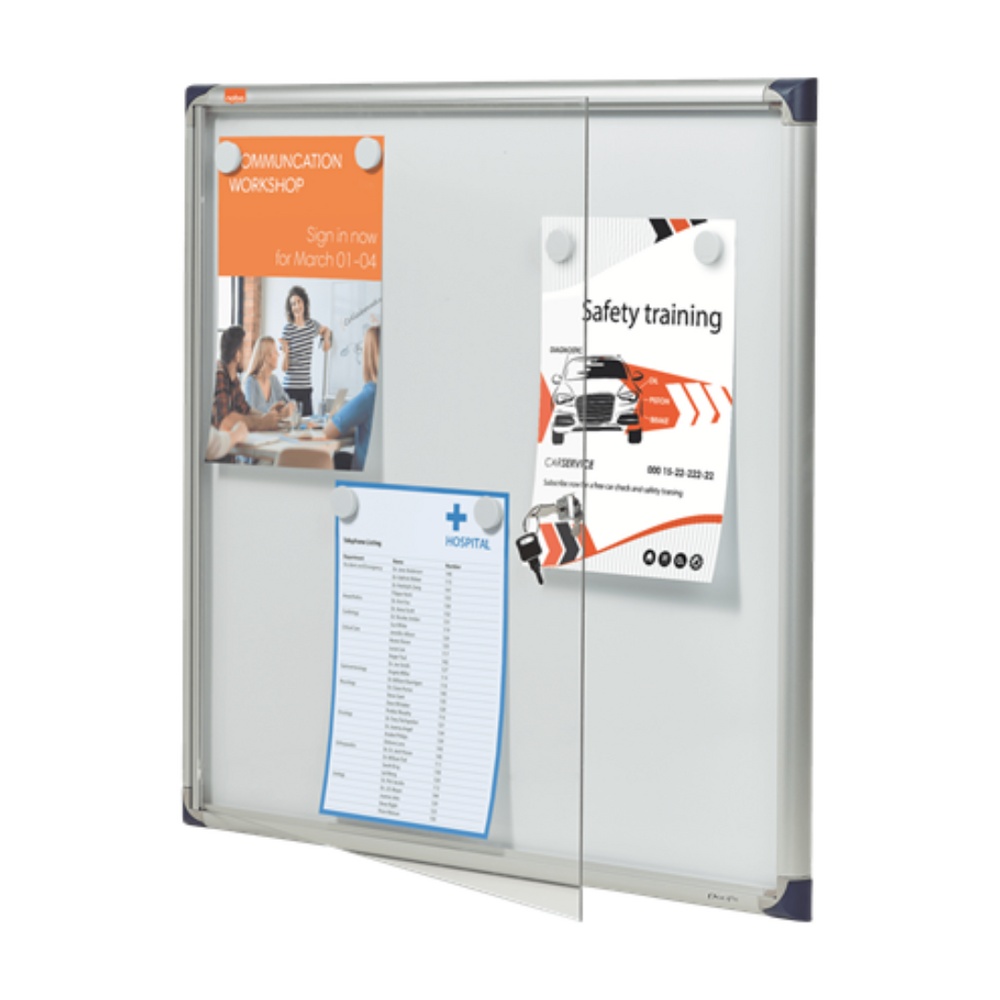 Avizier magnetic, 6x A4, interior, otel emailat, extra plat, cu usa si cheie, NOBO Premium Plus - 2 | YEO