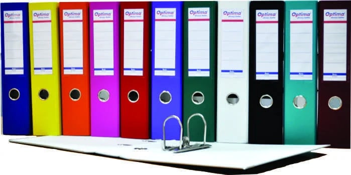 Biblioraft plastifiat A4, lățime 7,5 cm, Plastic/Hârtie, margine metalică, Optima Basic