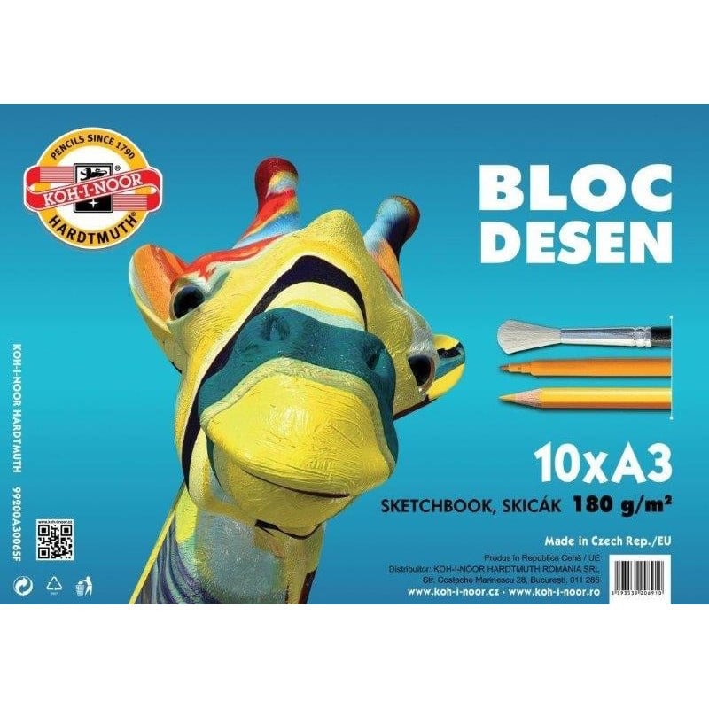 Bloc desen A3, 180 grame,10 coli Girafa Koh-I-Noor
