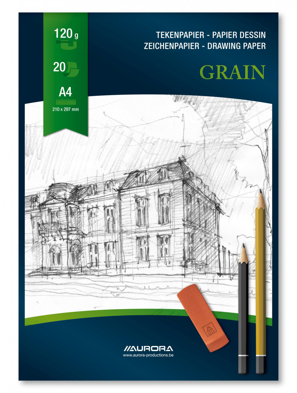 Bloc desen A4, 20 file - 120g/mp, AURORA Grain- hartie alba