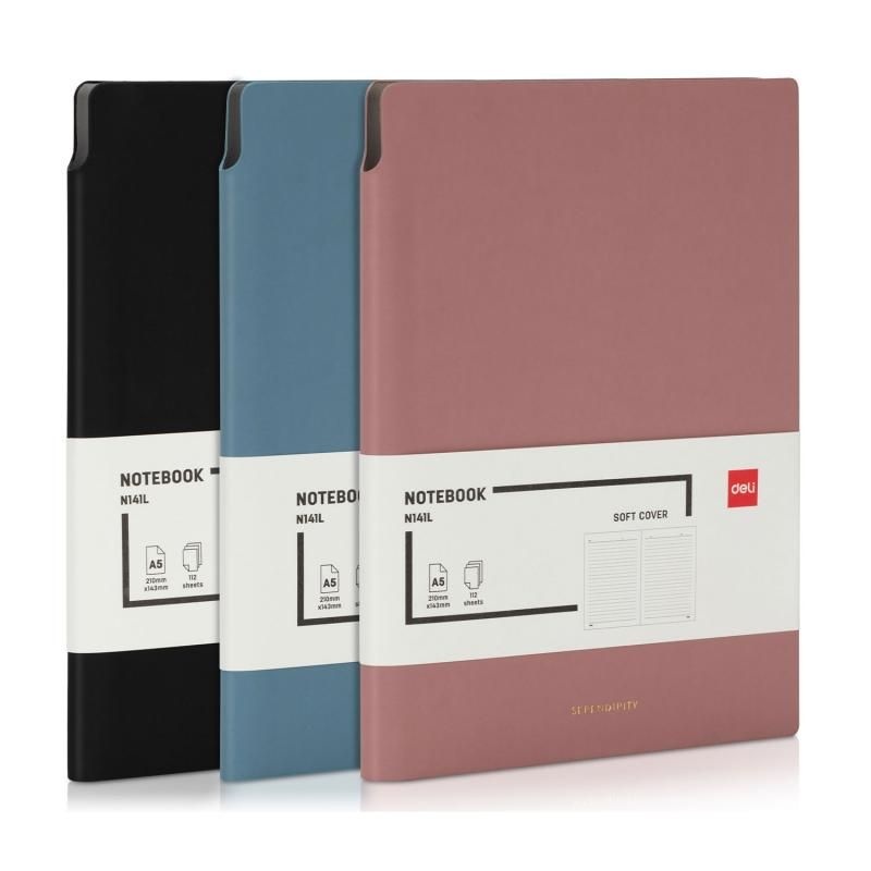 Caiet birou Deli, A5, 112 file, dictando, copertă piele, 80 g/mp