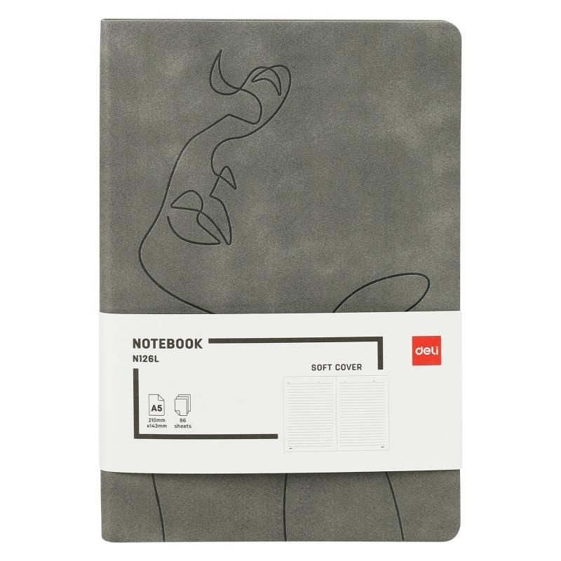 Caiet birou Deli, A5, 96 file, dictando, copertă piele, 80 g/mp - 1 | YEO