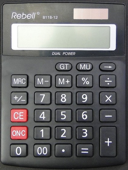 Calculator de birou, 12 digits, 137 x 104 x 23 mm, dual power, Rebell 8118-12 - negru - 1 | YEO