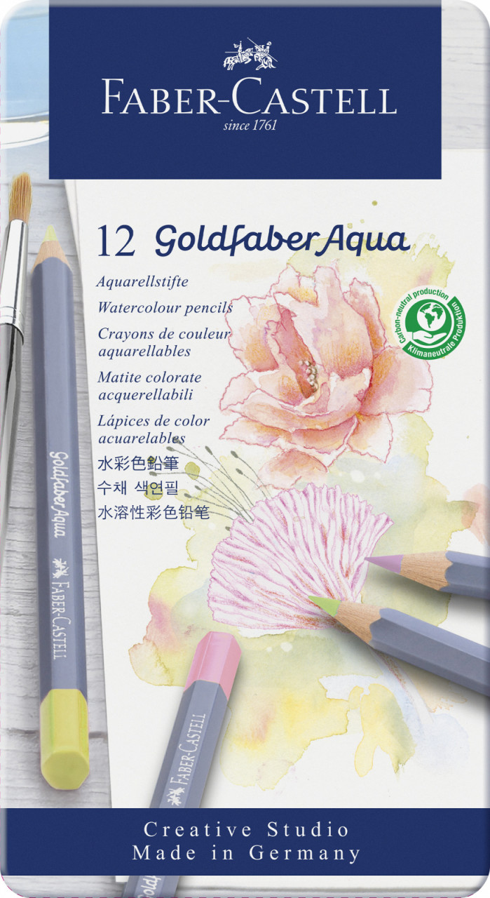 Creioane colorate Aquarelle Faber-Castell Goldfaber, 12 culori pastel