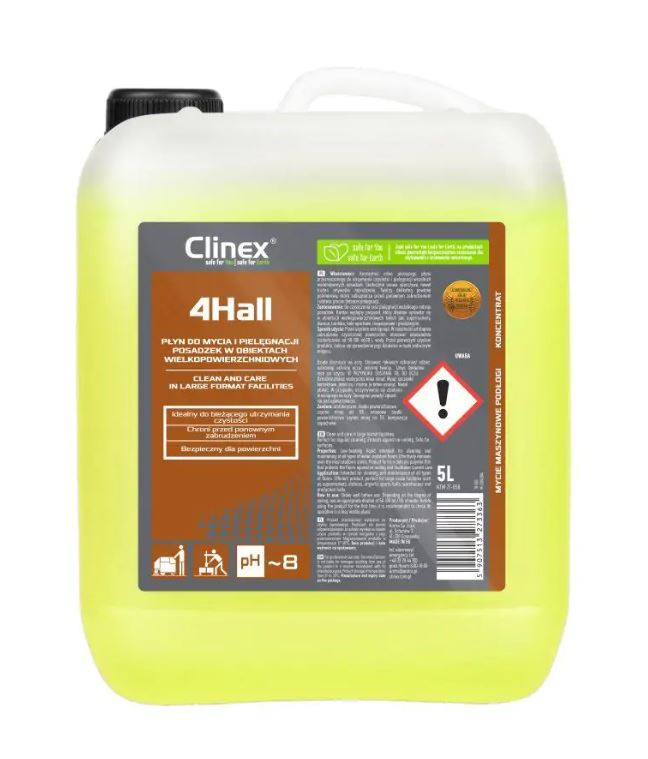 Detergent concentrat pentru suprafețe mari, manual și pentru mașini Clinex 4Hall, 5 litri