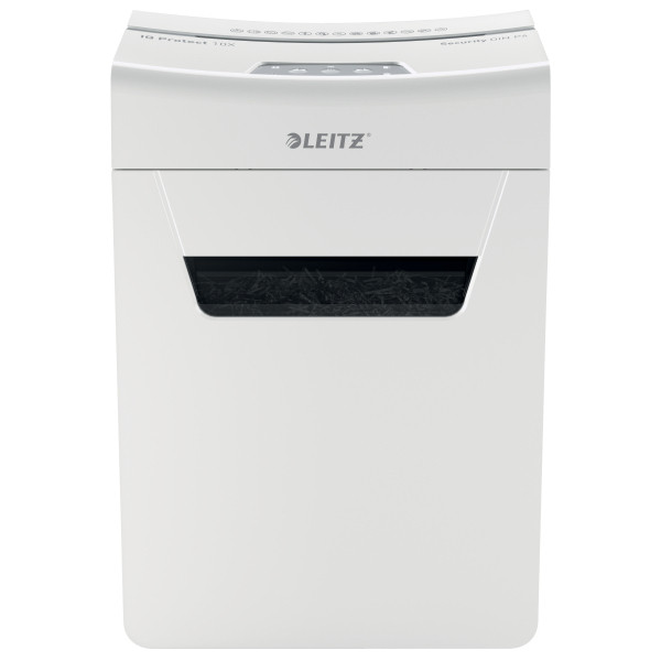 Distrugator documente manual LEITZ IQ Protect 10X, P4, cross-cut (confeti), 10 coli, cos 18l, alb