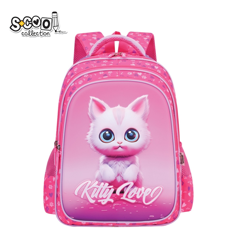 Ghiozdan fete neechipat S-COOL 3D Kitty love, 30x22x42 cm