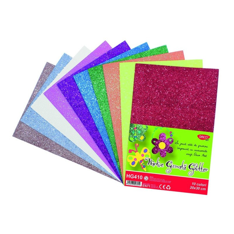 Hartie gumata glitter 10 coli/set